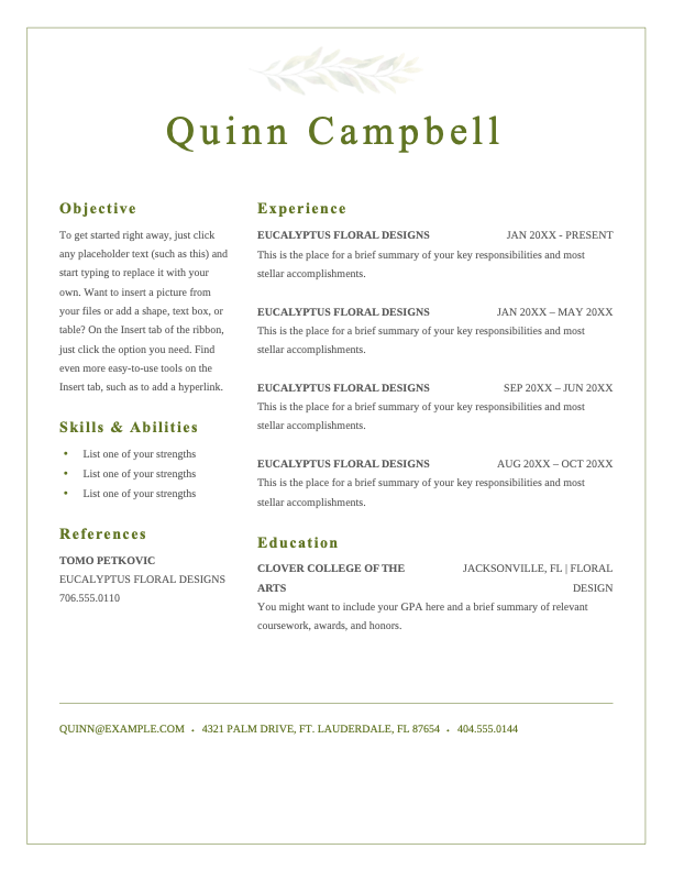 Elegant florist resume